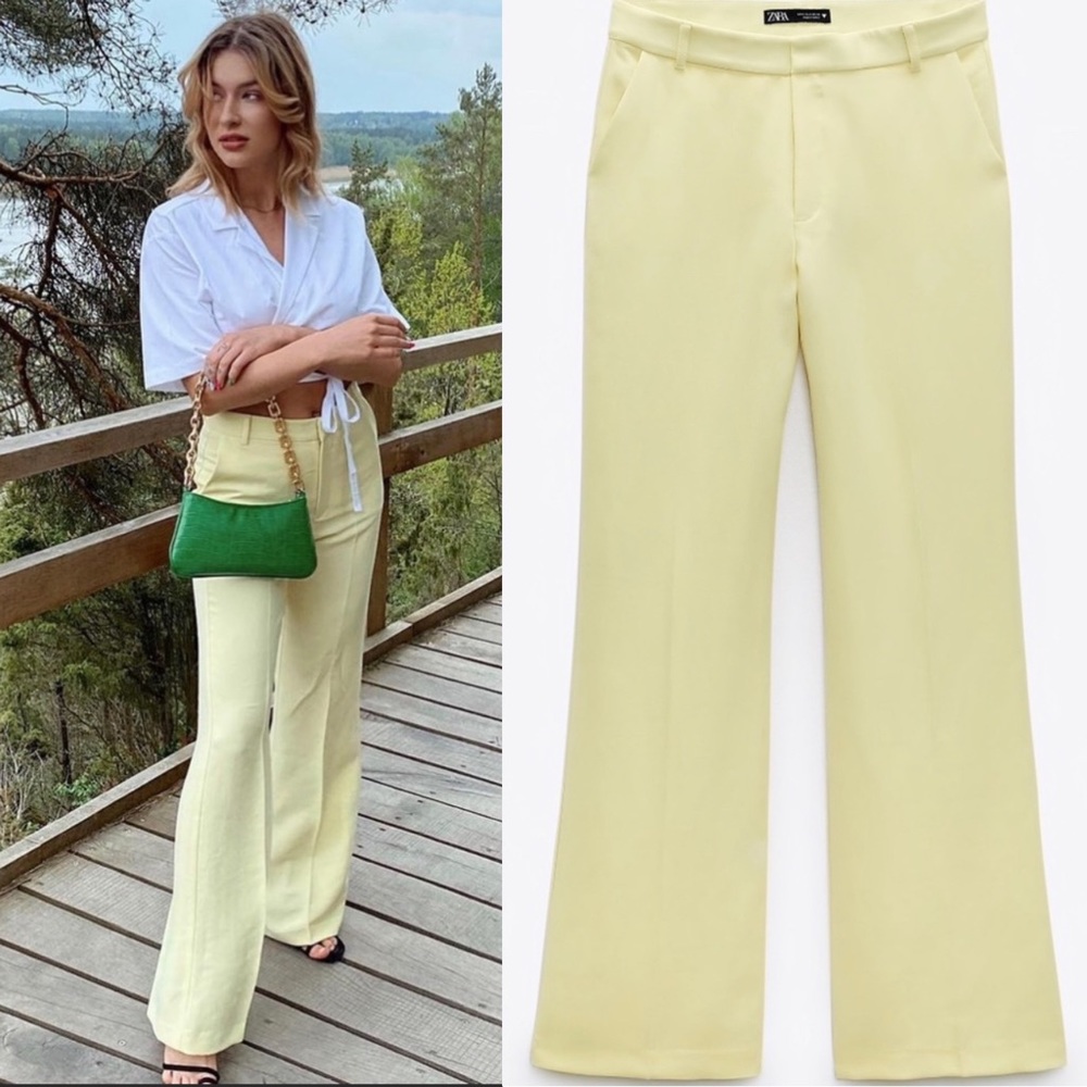 NWT Zara High Waisted Wide Leg Yellow Lime Pants